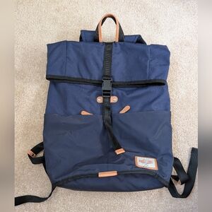 Harvest Label Navy Blue Black Leather Detail Fold over Backpack Travel Bag